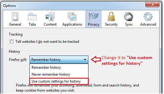 Use custom settings for history