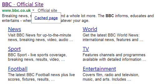 bbc homepage cache bing
