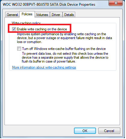 enable write caching on the device