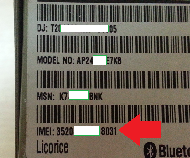 imei number printed on box