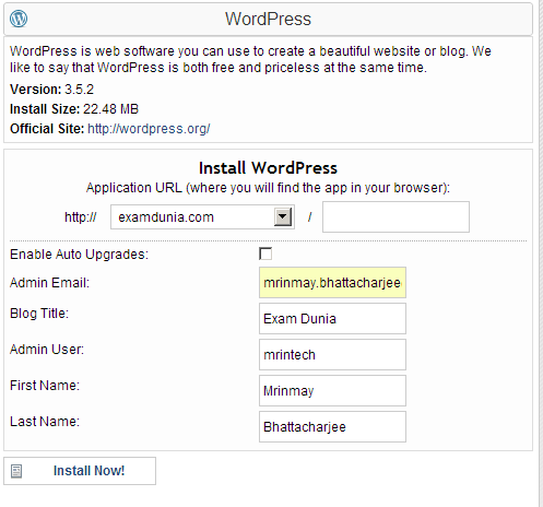 install wordpress using quick install