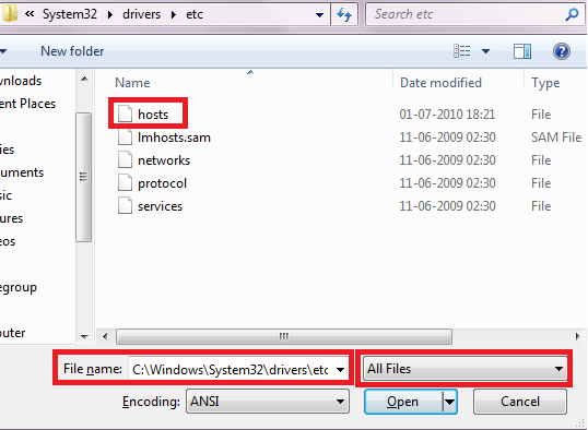 windows 7 hosts file