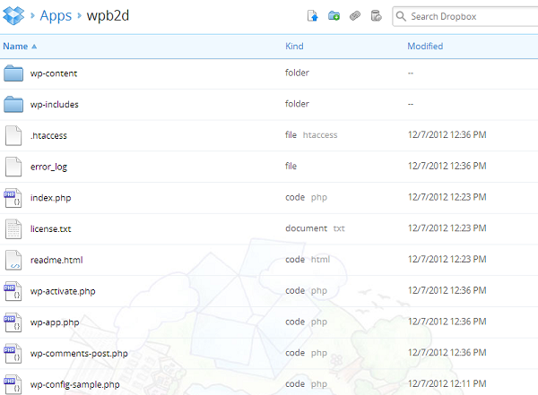 wpb2d backup folder in dropbox